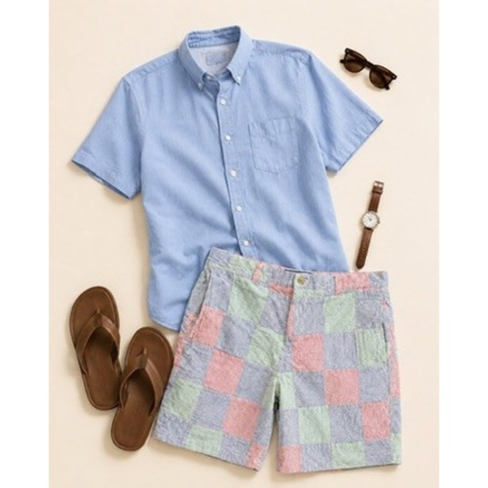 Vineyard Vines Men's Patchwork Seersucker Shorts Waist 33" Inseam 7.5"